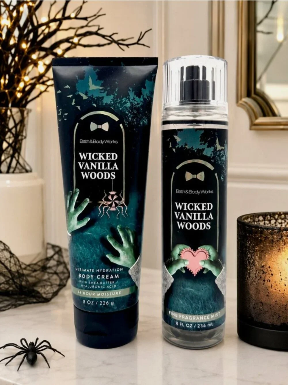 Bath & Body Works WICKED VANILLA WOODS 2 pc Set Body Cream + Body Mist